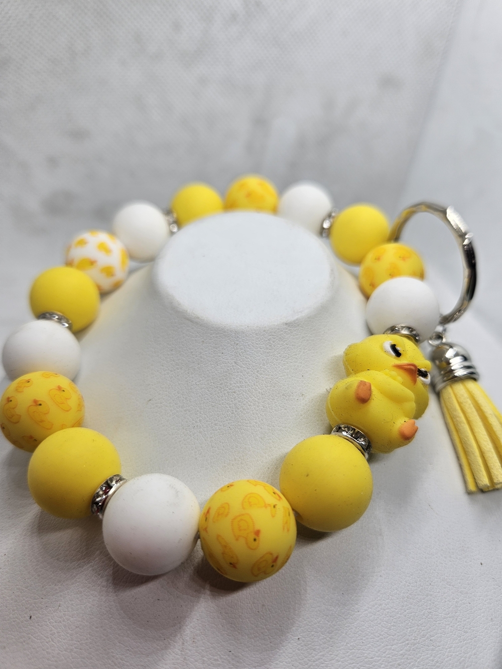 Yellow Duck Beaded Keychain Bracelet